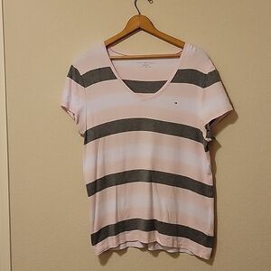 Tommy Hilfifer pink,white & gray striped short sleeve shirt CLEARANCE